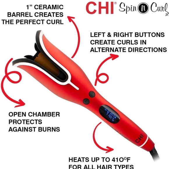 CHI Spin N Curl Curling Iron Red Hair Curler with Digital Display - Picture 4 of 7